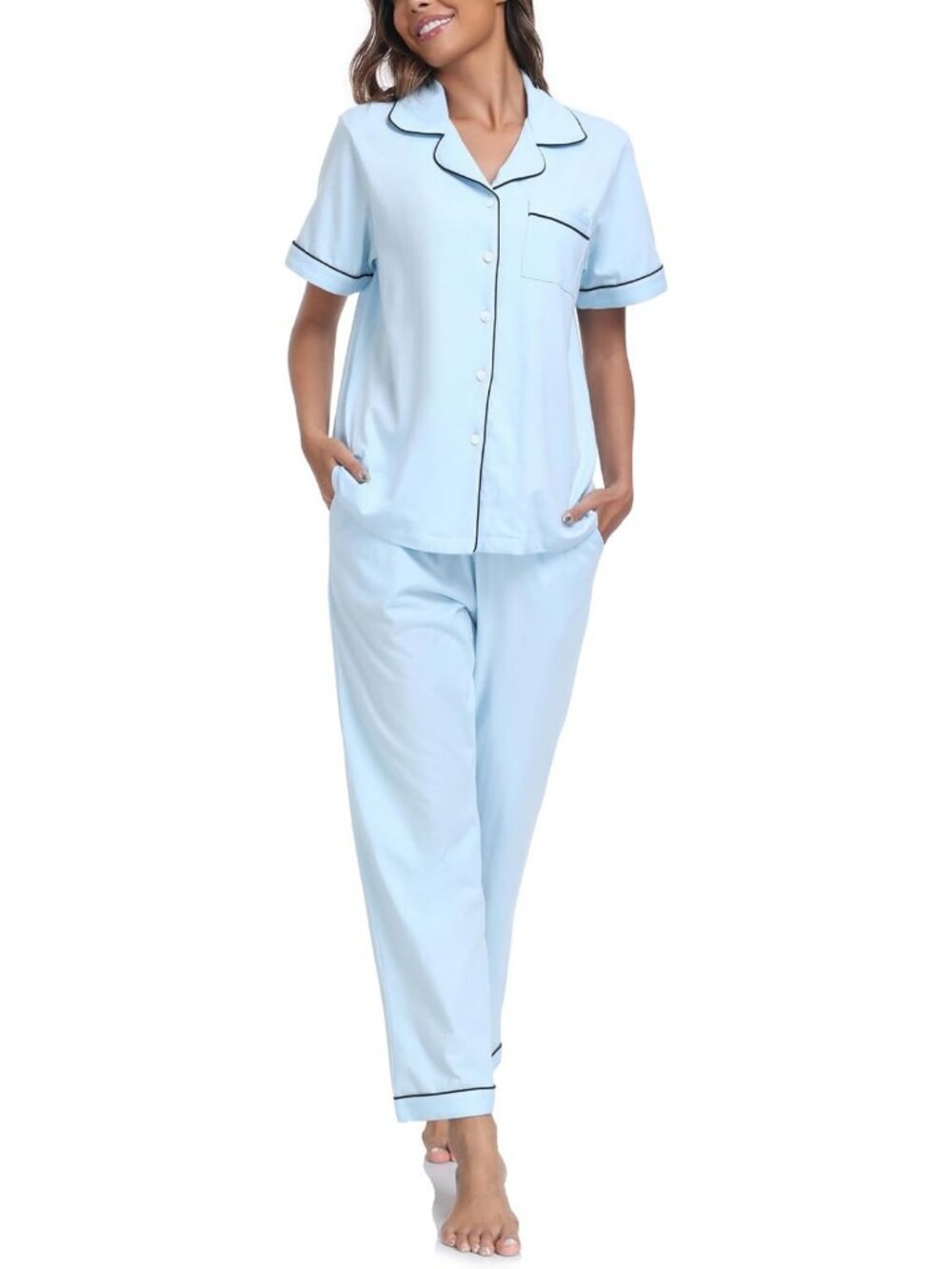 Cozy 2-Piece Cotton Pajama Set for Women | Short Sleeve Top & Long Pants